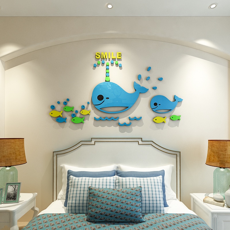 Tranh mica nổi tranh cá voi đại dương dán tường acrylic dán tường ba chiều lớp học mẫu giáo bố trí phòng trẻ em giấy dán tường trang trí