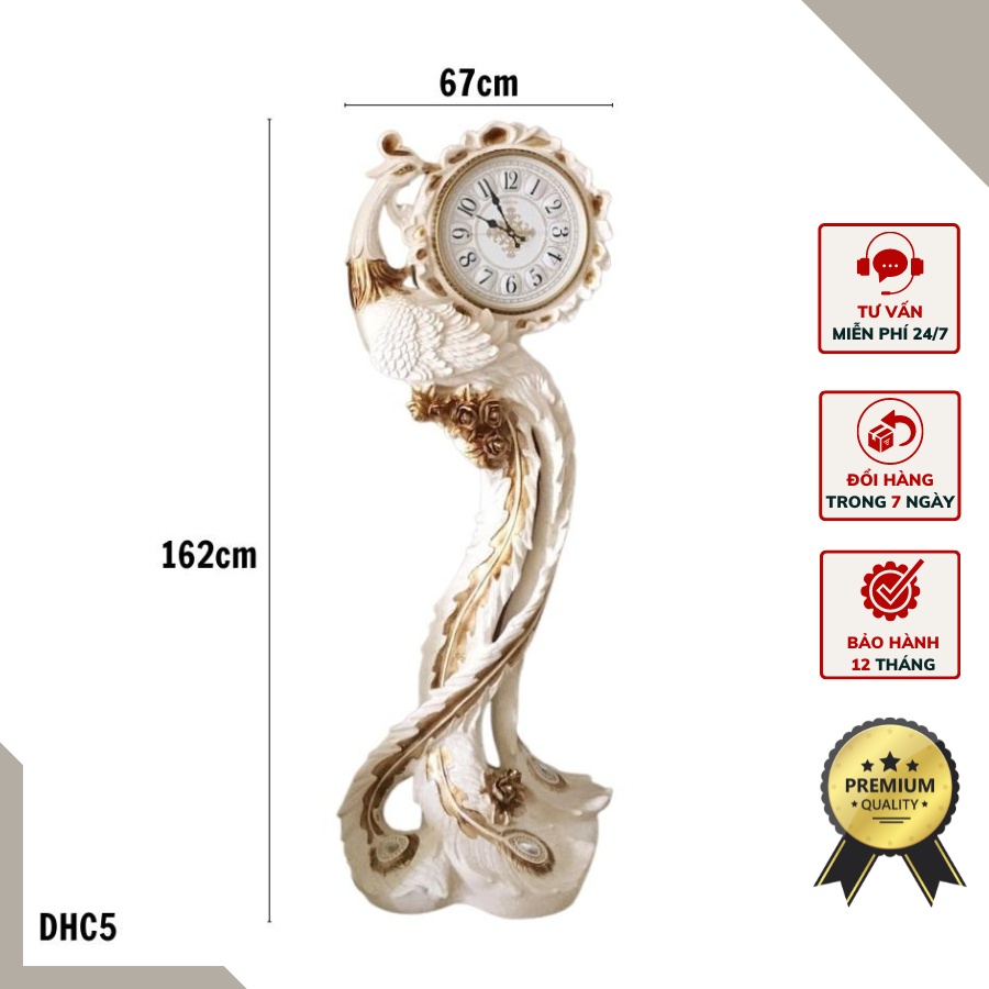 Đồng hồ cây khổng tước điêu khắc tinh tế mang phong cách tân cổ điển DHC5 - Chất liệu: Composite cao cấp.