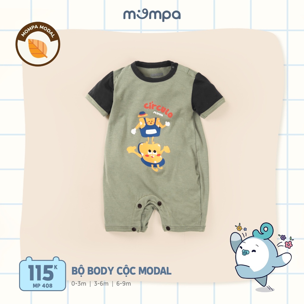 Bodysuit sơ sinh cho bé Mompa 0-9 tháng vải Modal cúc vai cộc tay mềm mại thấm hút co giãn 408