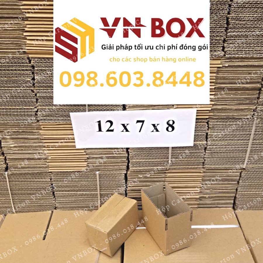 12x7x8 Combo 10 hộp carton, thùng giấy cod gói hàng, hộp bìa carton đóng hàng giá rẻ - Hộp carton VN BOX