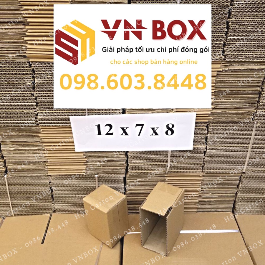 12x7x8 Combo 10 hộp carton, thùng giấy cod gói hàng, hộp bìa carton đóng hàng giá rẻ - Hộp carton VN BOX
