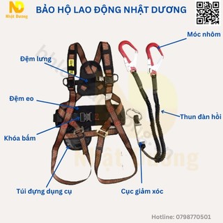 Dây an toàn toàn thân 2 móc nhôm đệm eo đệm lưng có túi đựng dụng cụ HPBEN33B, Dây đai an toàn lao động