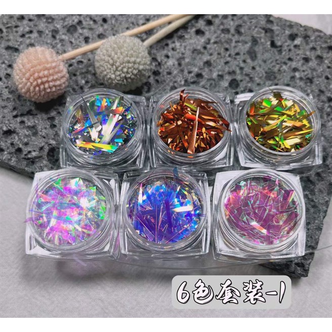 Set 6 hủ kim tuyến sợi gắn móng, phụ kiện trang trí móng lấp lánh - Sushi Nail Mi