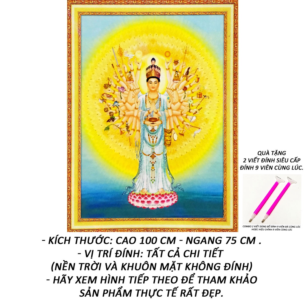 Tranh Đính Đá Phật - Quan Thế Âm Thiên Thủ Thiên Nhãn - Tranh Minh Hiền (TỰ ĐÍNH ĐÁ)