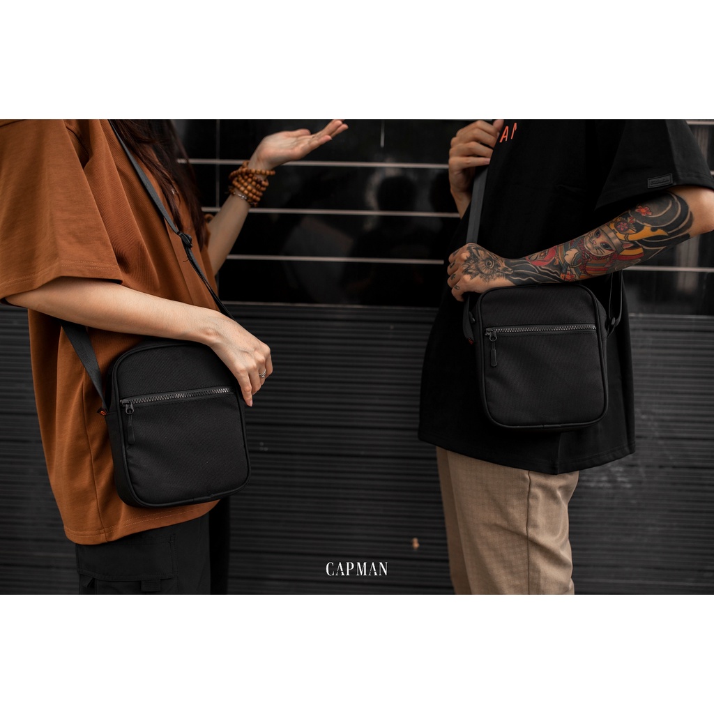Túi đeo chéo nam nữ Mini bag CAPMAN màu đen CM31 trượt nước