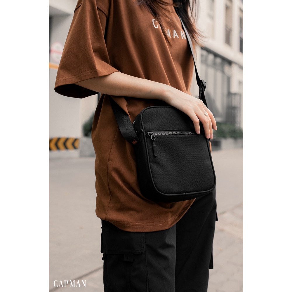 Túi đeo chéo nam nữ Mini bag CAPMAN màu đen CM31 trượt nước