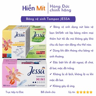 (CHE TÊN)Nội địa Đức - Băng vệ sinh dạng nút tampon Jessa size nhiều ít, hàng ngày 2 3 4 5 giọt hữu cơ ống thanh cần đẩy