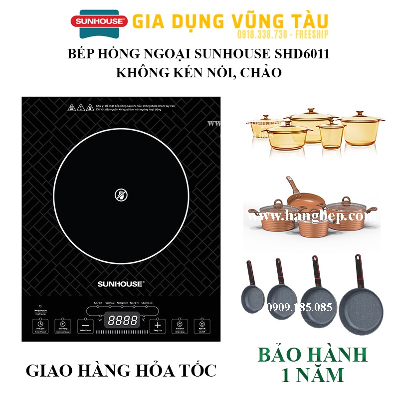 Bếp hồng ngoại KHÔNG KÉN NỒI CHẢO Sunhouse SHD6011 - Bảo Hành Chính Hãng toàn quốc 12 tháng