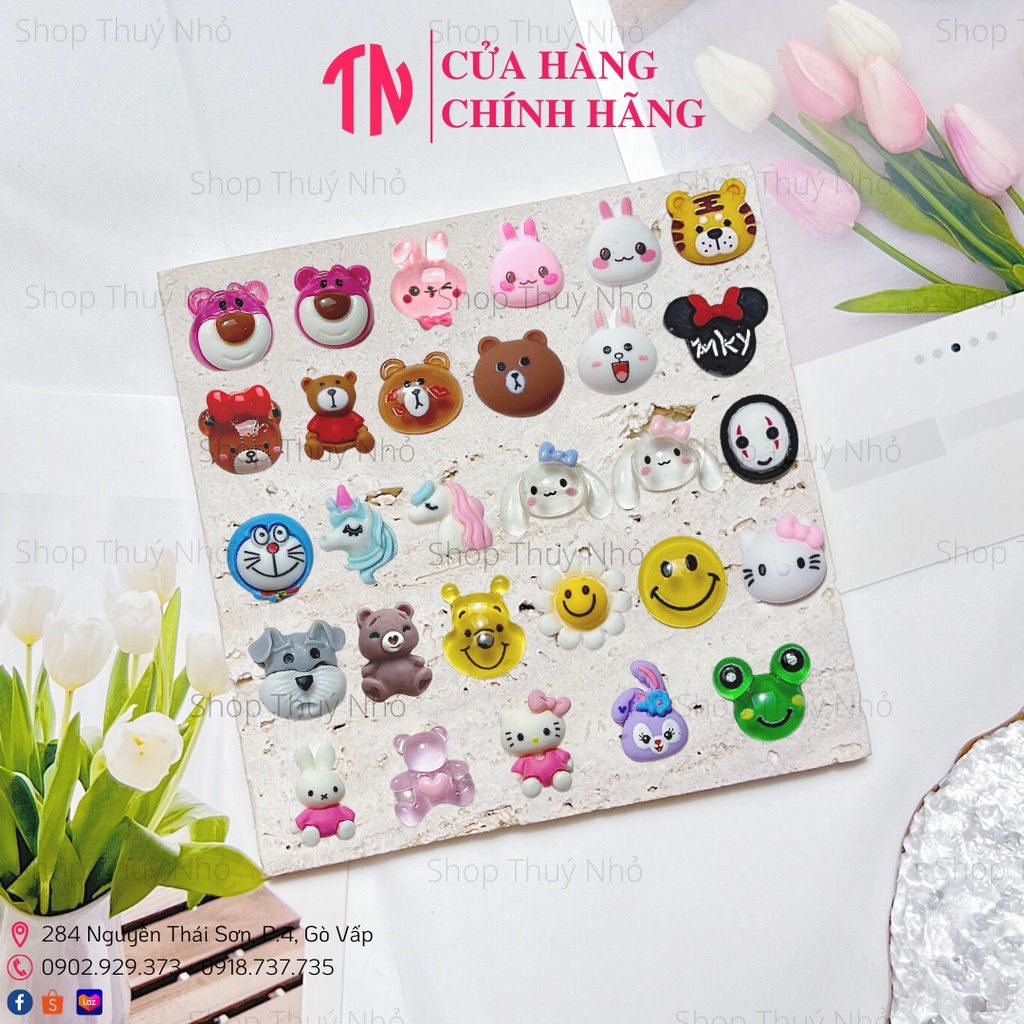 Charm nhựa cao cấp họa tiết hoạt hình gấu lotso,cinnamoroll,stella lou,pooh,doraemon phụ kiện trang trí móng tay nail