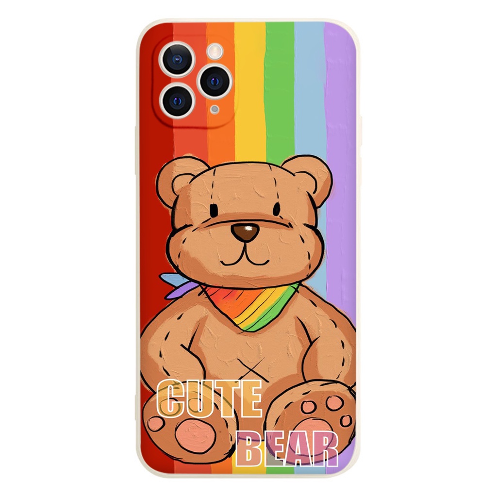 Ốp Điện Thoại hình Gấu nâu cute Bear kẻ sọc nhiều màu iPhone 13 12 7 8 Plus X Xr Xs Max 11 12 Pro Max SE 20 e5566