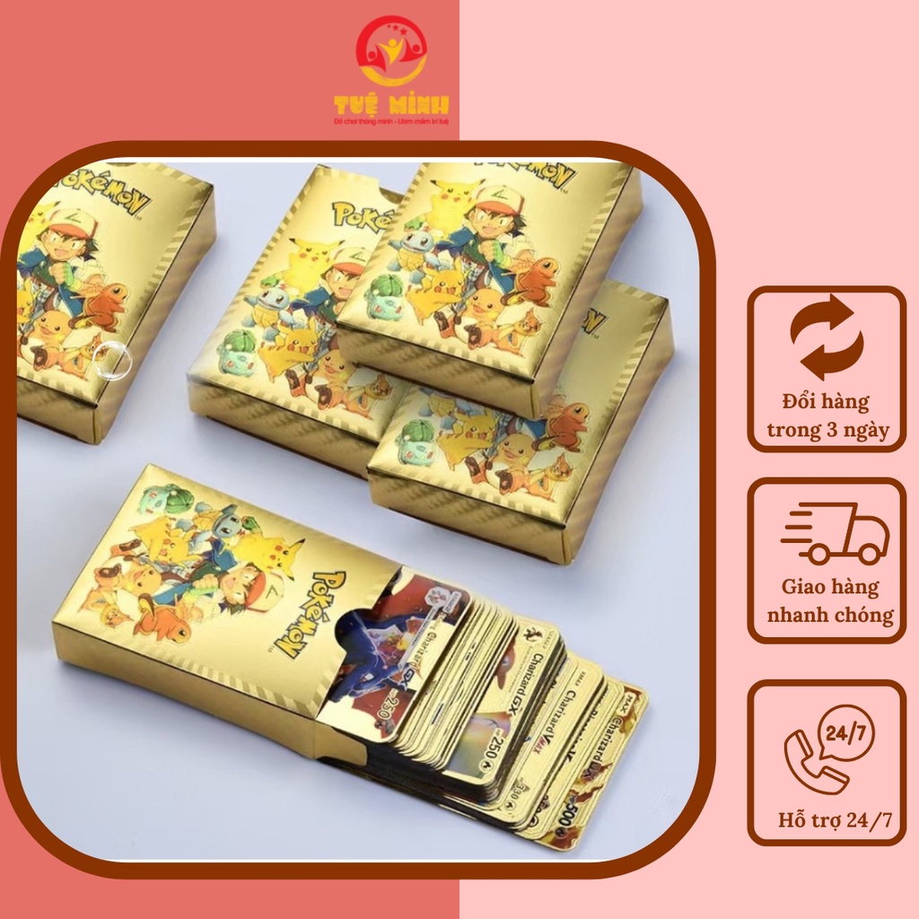 Thẻ bài Pokemon cao cấp , thẻ vàng Pokemon, mạ bạc, thẻ pokemon đen và cầu vồng 55 thẻ Tuệ Minh Kids