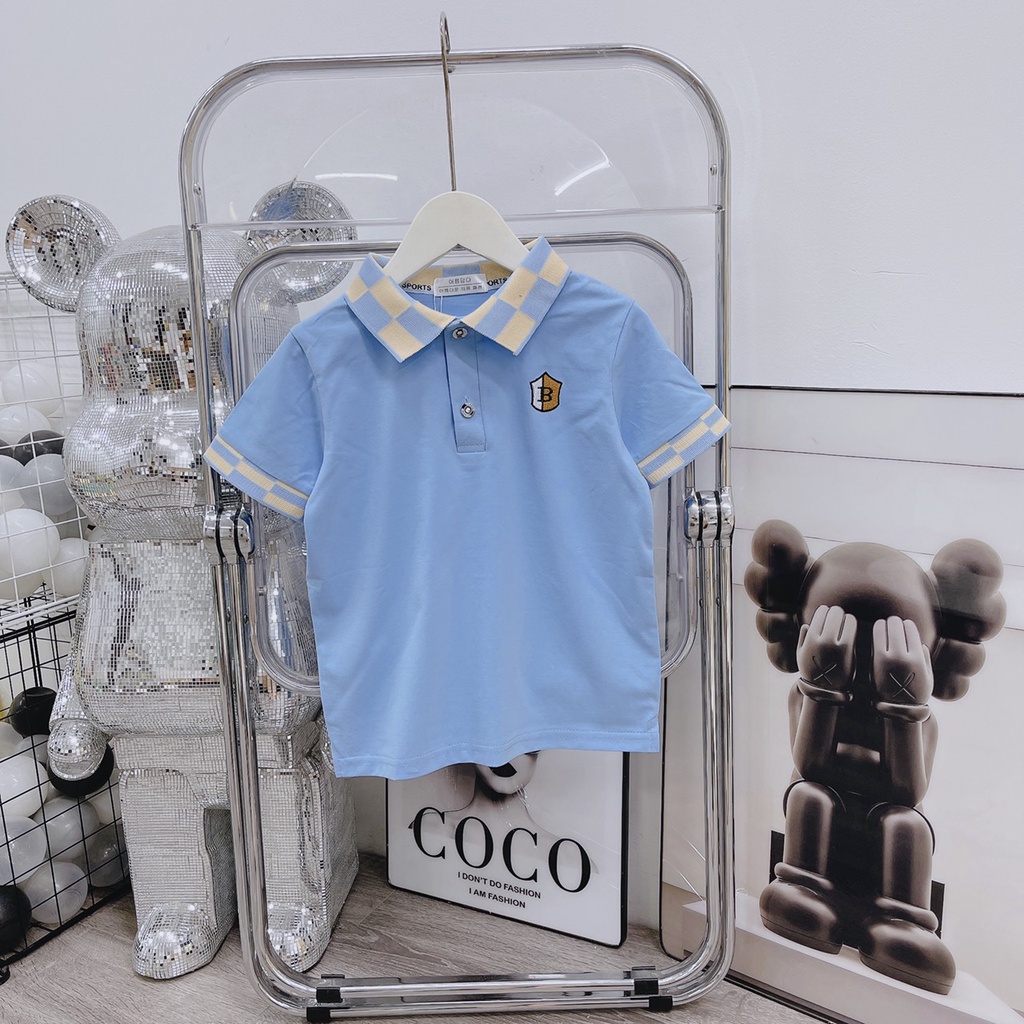 Áo polo trẻ em size nhỡ chất cotton mềm mát, thêu họa tiết chữ B cho bé từ 22 đến 32kg