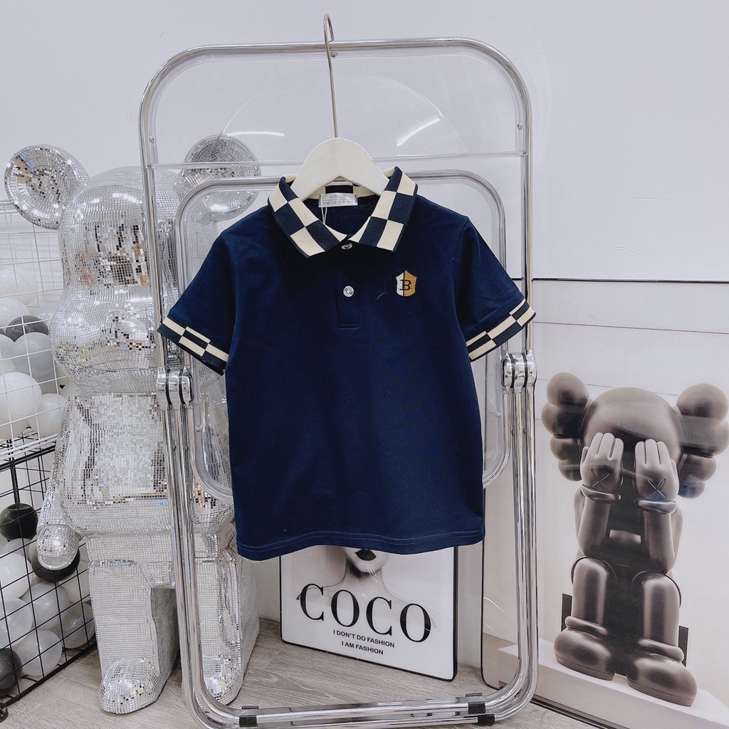 Áo polo trẻ em size nhỡ chất cotton mềm mát, thêu họa tiết chữ B cho bé từ 22 đến 32kg