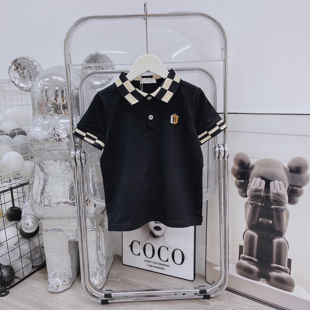 Áo polo trẻ em size nhỡ chất cotton mềm mát, thêu họa tiết chữ B cho bé từ 22 đến 32kg