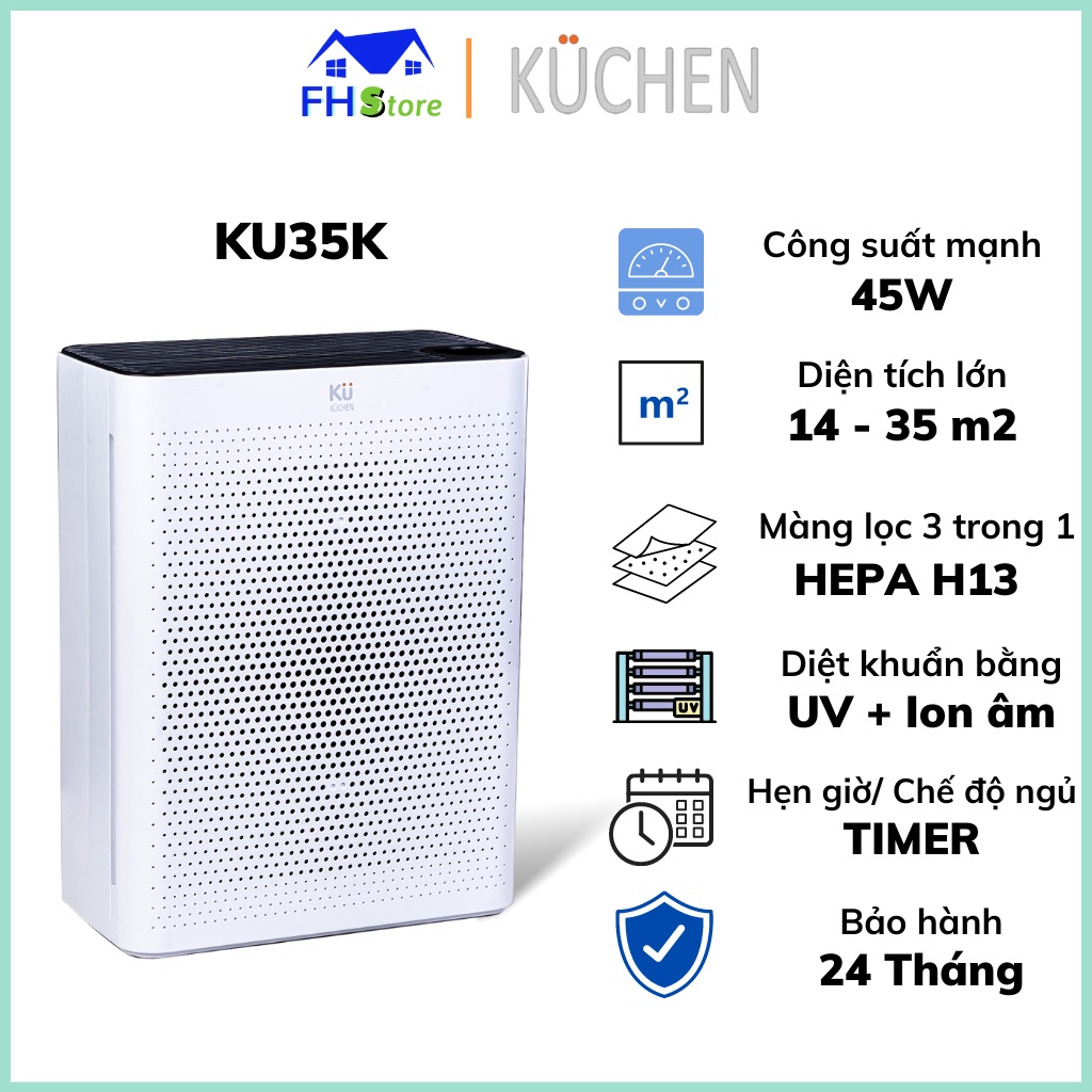 Máy lọc không khí Kuchen KU35K lọc và diệt khuẩn cho phòng 35m2, Bảo hành 24 tháng