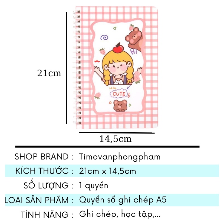 Sổ Ghi Chép Mini A5 Cute Lò Xo Tay Dễ Thương Timo VPS19