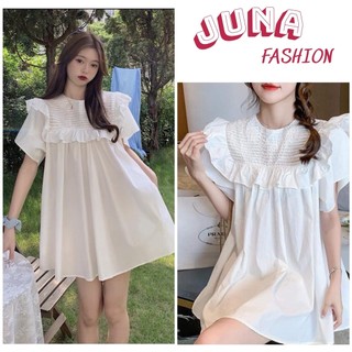 Váy babydoll bèo vai JUNA xếp li ngang ren ngực dáng ngắn giấu quần