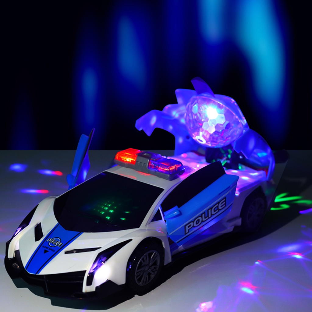 Đồ chơi xe ô tô cảnh sát xoay 360 tự động có đèn và nhạc