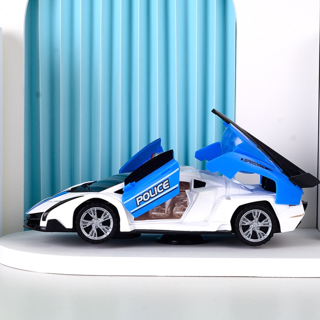 Đồ chơi xe ô tô cảnh sát xoay 360 tự động có đèn và nhạc