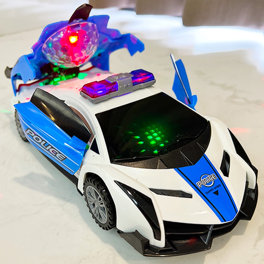 Đồ chơi xe ô tô cảnh sát xoay 360 tự động có đèn và nhạc
