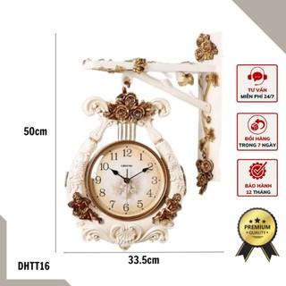 [FREESHIP] Đồng hồ treo tường 2 mặt gam màu trắng thanh lịch DHTT16 mang phong cách tân cổ điển.