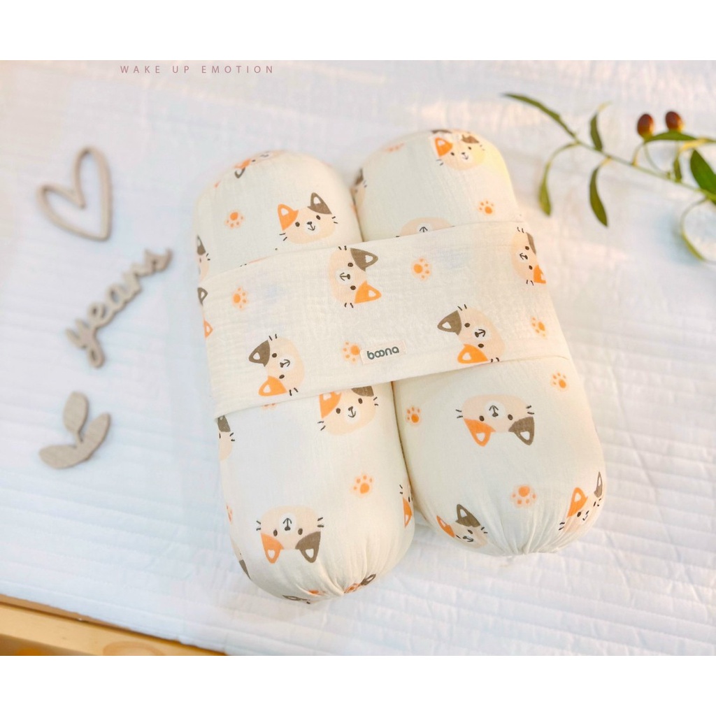 Bộ gối Chặn Sơ Sinh Xô Muslin  KidandmomBunny Ruột Bông Tự Nhiên Siêu Mềm Mại Gối Chặn Chống Giật Mình Cho Bé Sơ Sinh