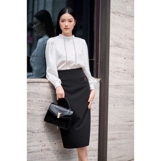 Áo sơ mi công sở nữ spearl cổ tròn phối viền ren, áo sơ mi tay dài - 23sf36896013