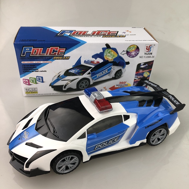 Đồ chơi xe ô tô cảnh sát xoay 360 tự động có đèn và nhạc