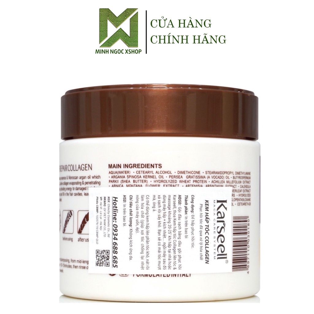 Kem ủ tóc Collagen KARSEELL dạng hũ 500ml, dầu hấp phục hồi siêu mượt chuẩn salon ngay tại nhà