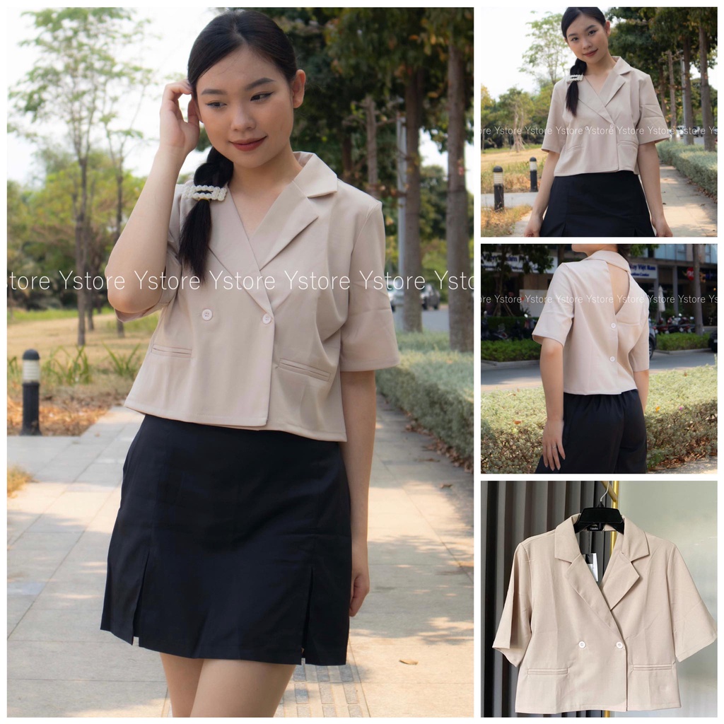 Áo sơ mi croptop ngắn tay kiểu nữ khoét lưng, áo croptop sơ mi nữ kiểu bigsize 45-75kg YSTORE