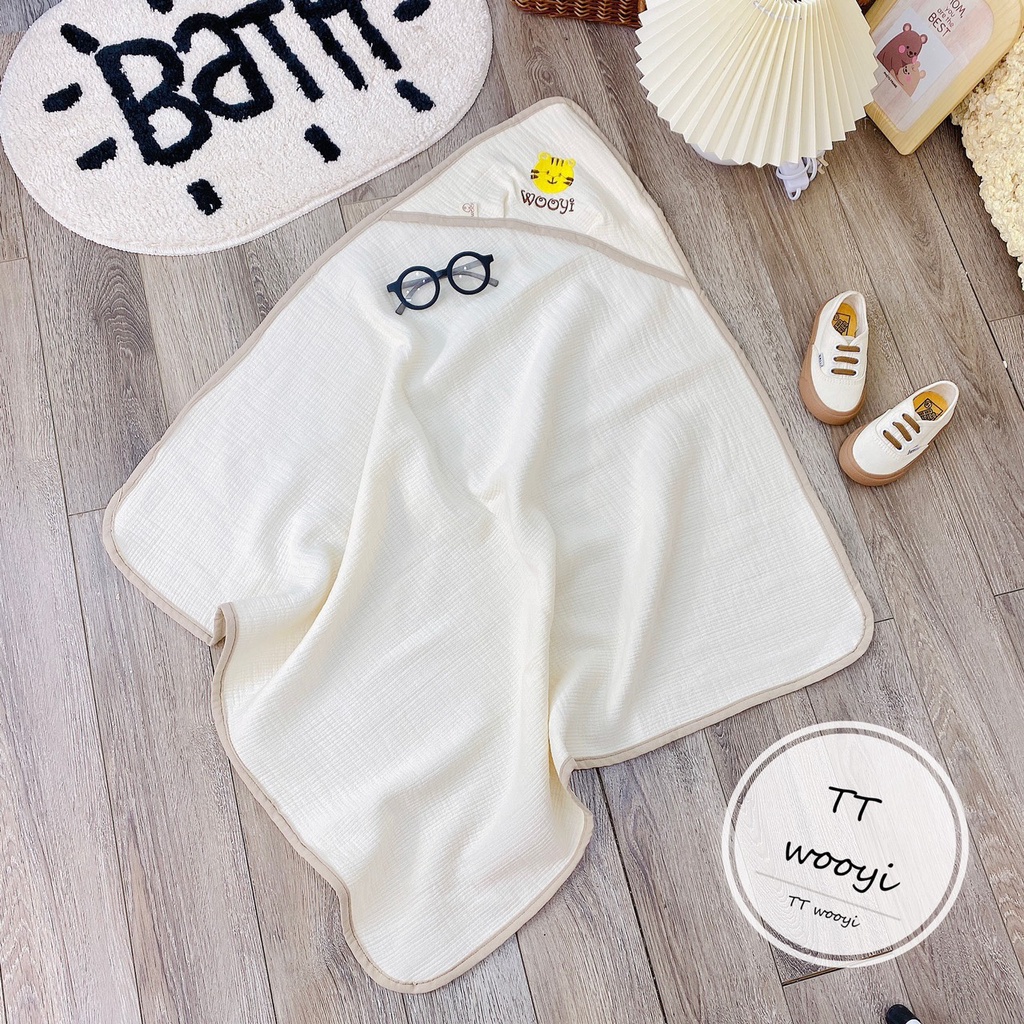 Chăn ủ cho bé Wooyi -  vải Organic Cotton Hàn có mũ che đầu