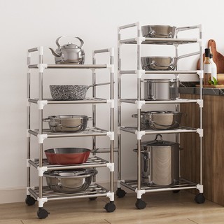 Kệ bếp thông minh để nồi niêu xoong chảo nhiều tầng ,Kệ inox đa năng để đồ bếp có bánh xe di chuyển tiện lợi