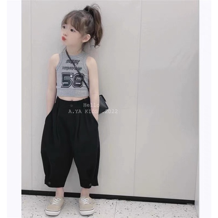 Áo Bé Gái Croptop HML In Chữ 58 Chất Cotton 4C Cho Bé Từ 8 Đến 40Kg