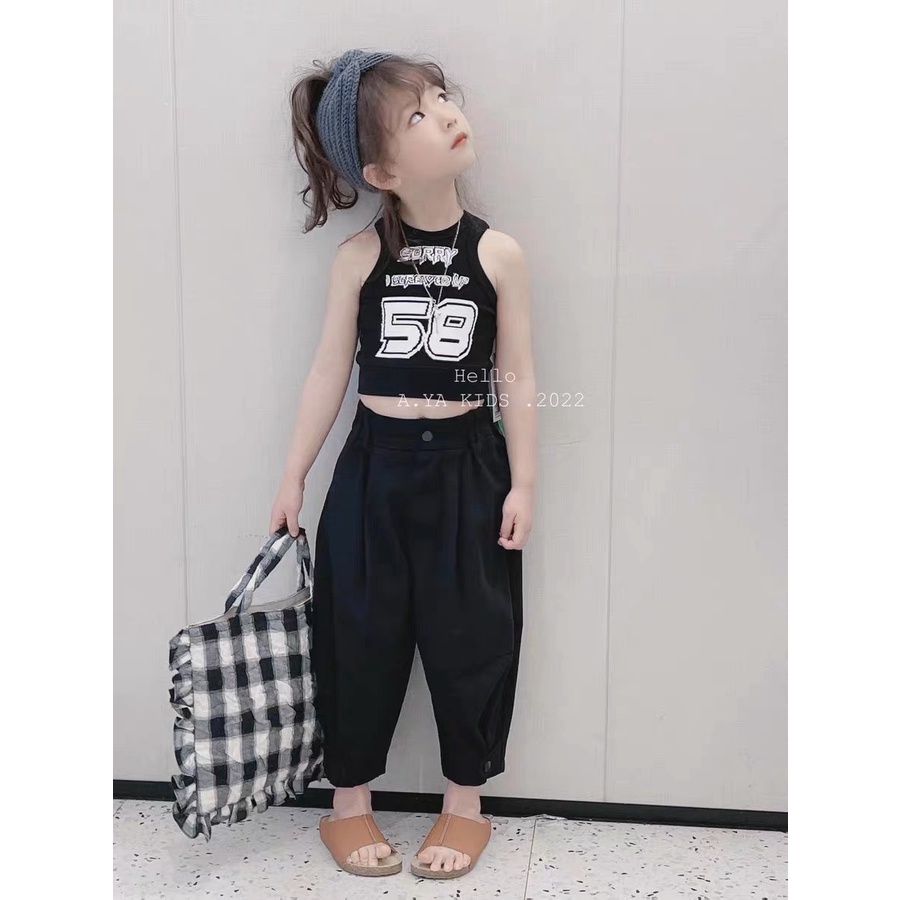 Áo Bé Gái Croptop HML In Chữ 58 Chất Cotton 4C Cho Bé Từ 8 Đến 40Kg