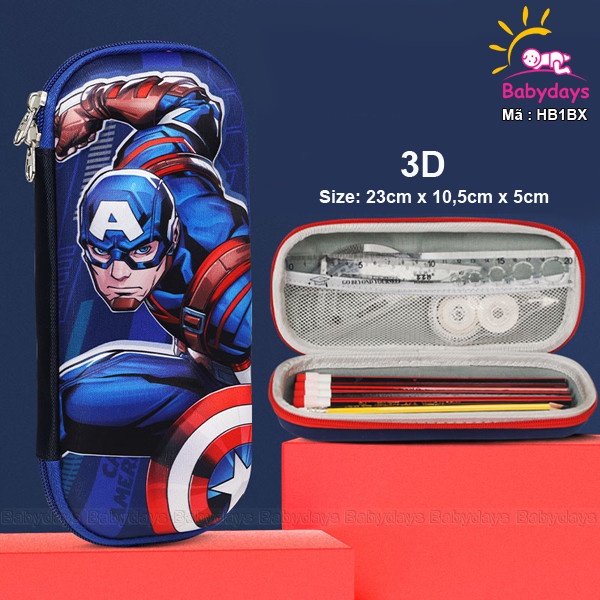 Hộp bút đội trưởng mỹ 3D vừa thước 20cm HB1BX