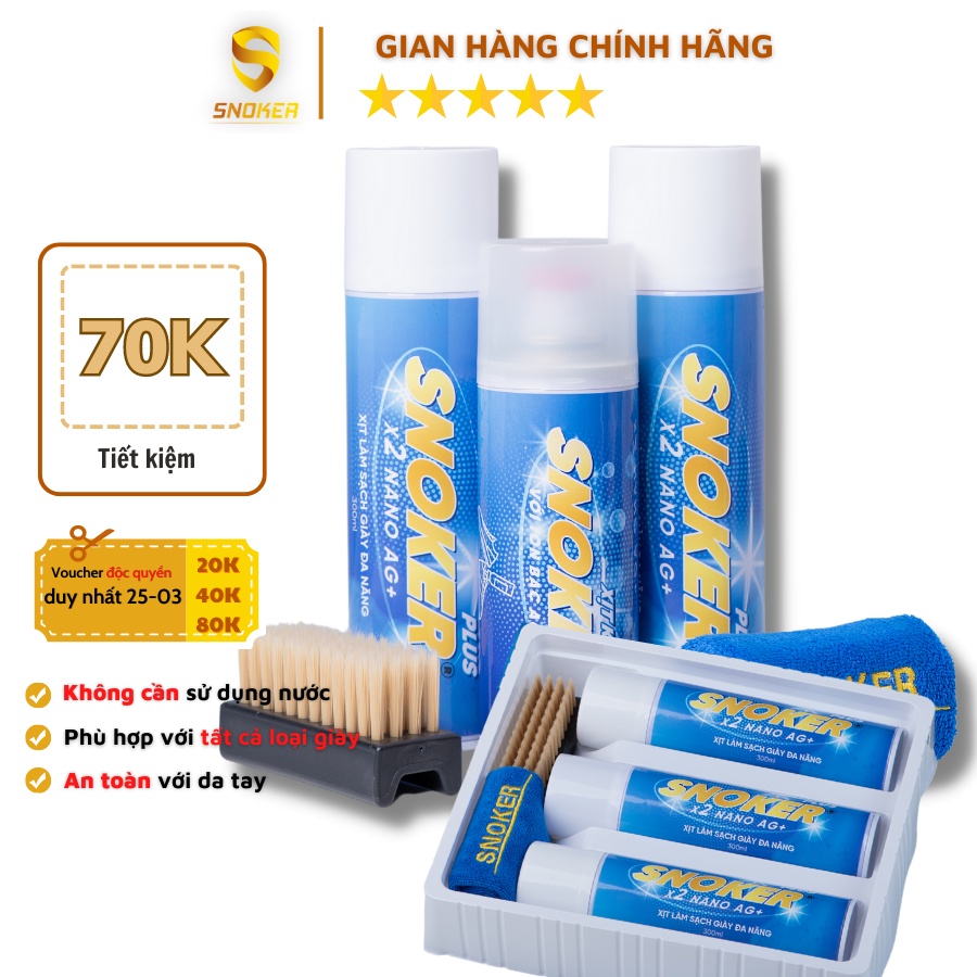 Bộ sản phẩm vệ sinh giày cao cấp SNOKER PLUS 5in1, Làm sạch giày tối đa nhanh chóng không cần sử dụng nước