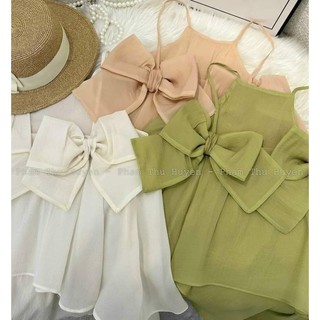 Set áo tơ organza đính nơ + short