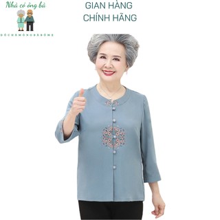 Áo cổ tàu hoa giữa lửng tay cho bà cho mẹ đồ trung niên mùa xuân hè áo cho bà già