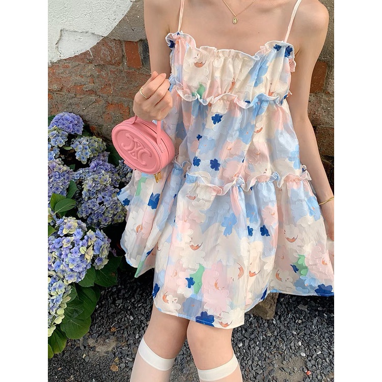 Váy hai dây babydoll xoè tầng hoạ tiết hoa dịu dàng dành cho nữ - 7shine