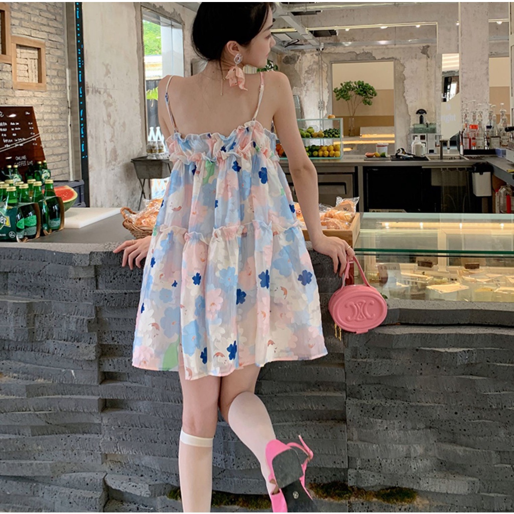Váy hai dây babydoll xoè tầng hoạ tiết hoa dịu dàng dành cho nữ - 7shine