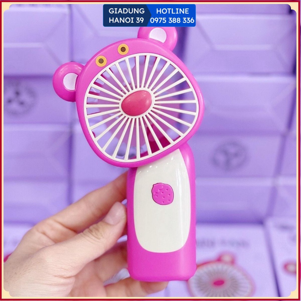 Quạt Hình Gấu Dâu Tây giá rẻ phù hợp với túi tiền của mọi người, Quạt Mini Cầm Tay chống tràn giúp bảo vệ điện thoại