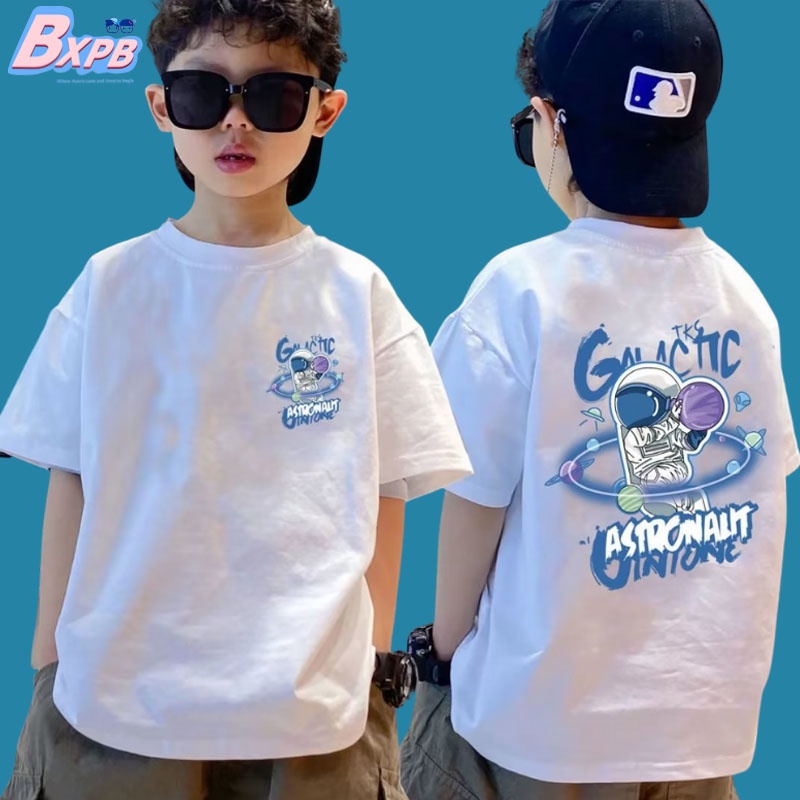 Áo thun cotton BXPB tay ngắn dáng rộng in họa tiết thời trang mùa hè cho bé trai 100-160