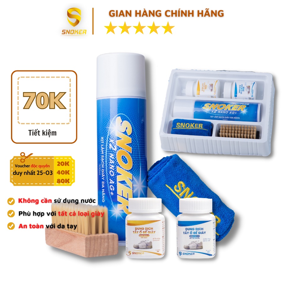 Combo Vệ sinh và tẩy ố giày 4in1 SNOKER PLUS VIP, đánh bay mọi vết bẩn