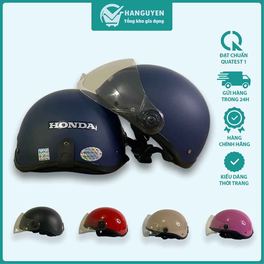 Mũ bảo hiểm honda nửa đầu có kính giá rẻ, Nón bảo hiểm có kính chắn gió chất lượng cao nhiều sắc màu
