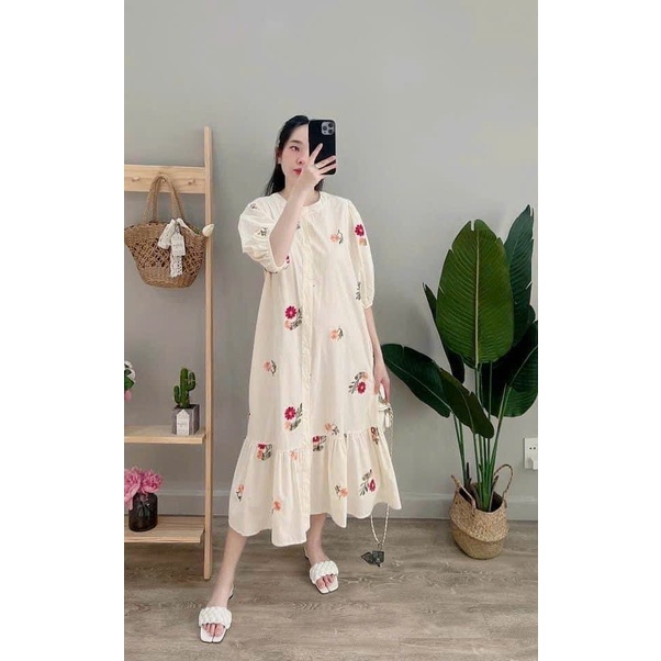 Đầm bầu công sở mùa hè Daambauxinh-L1431 Váy bầu thiết kế hoa nhí đẹp sang chảnh