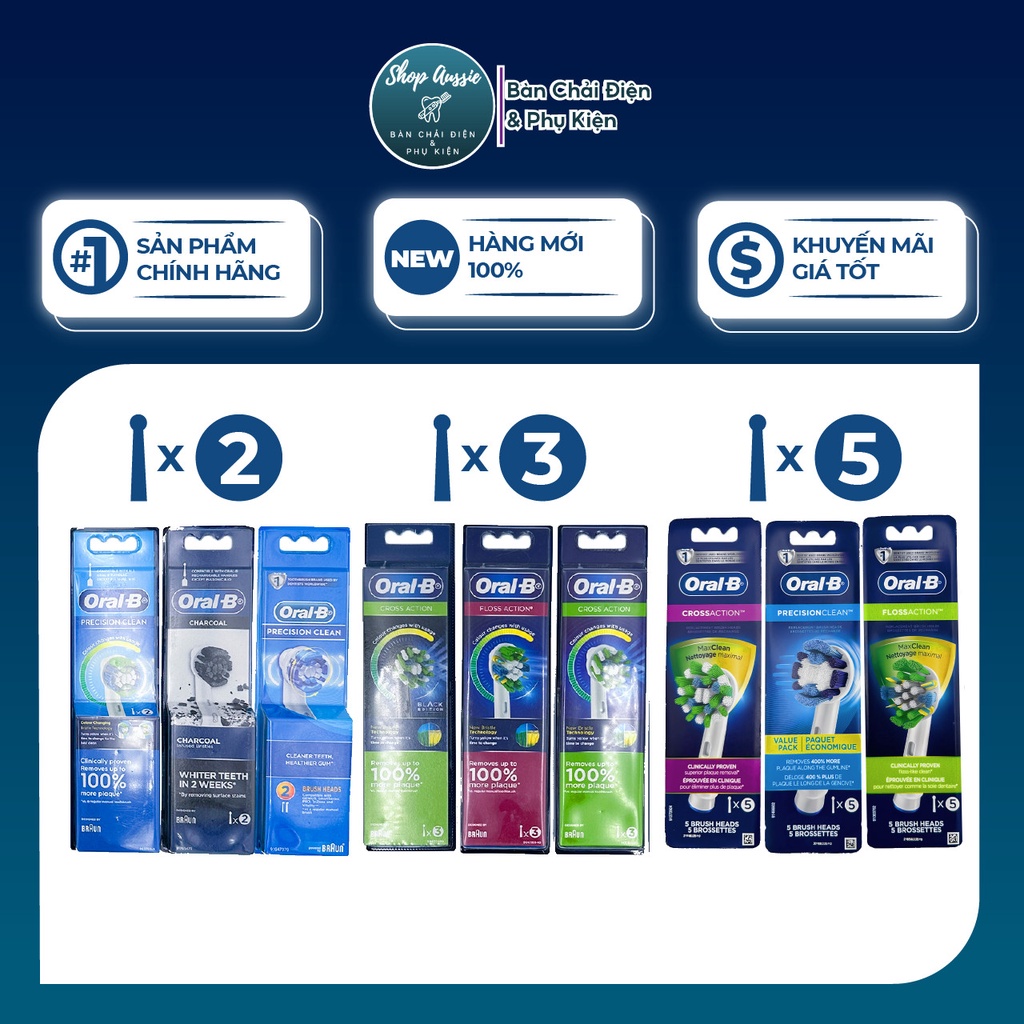 Đầu Bàn Chải Điện Oral-B Braun Cho Người Lớn - Đủ Loại Đầu Thay Thế Bàn Chải Oral-B, Vỉ 2,3,4,5