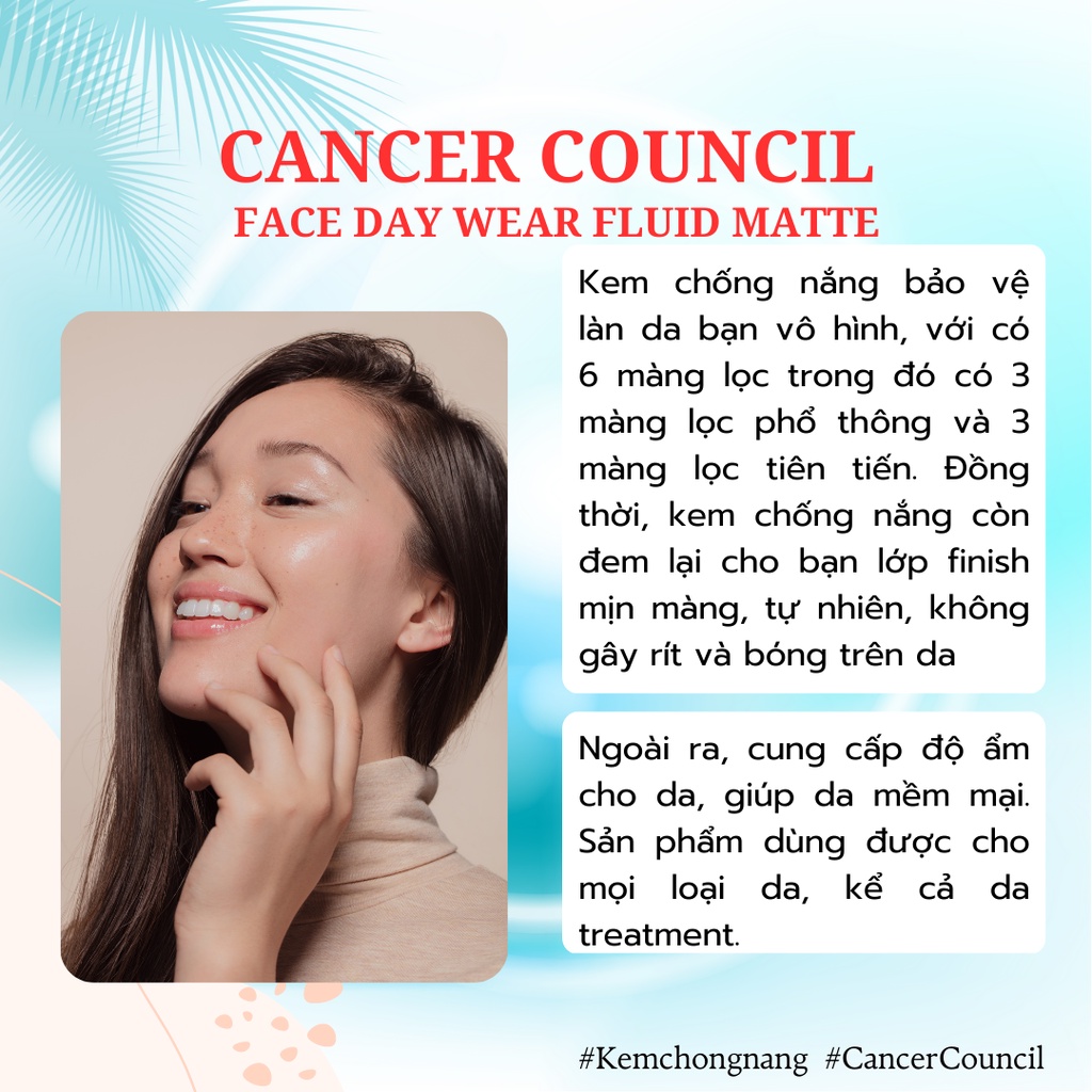 Sữa Chống Nắng Cancer Council Face Day Wear Fluid Matte SPF50+ 50ml, Lành Tính, Dành Cho Da Nhạy Cảm Và Mụn