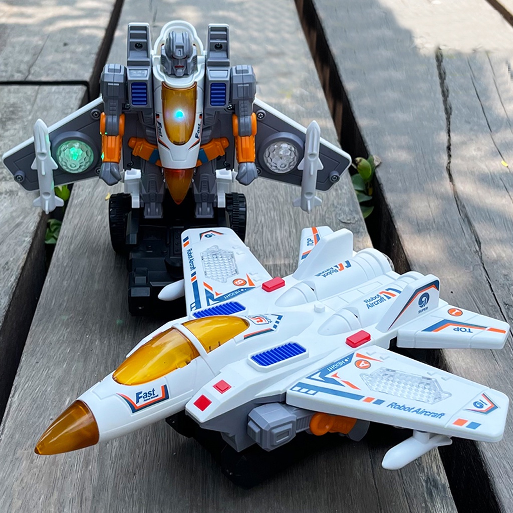 Đồ chơi máy bay chiến đấu biến hình robot có nhạc và đèn cho bé