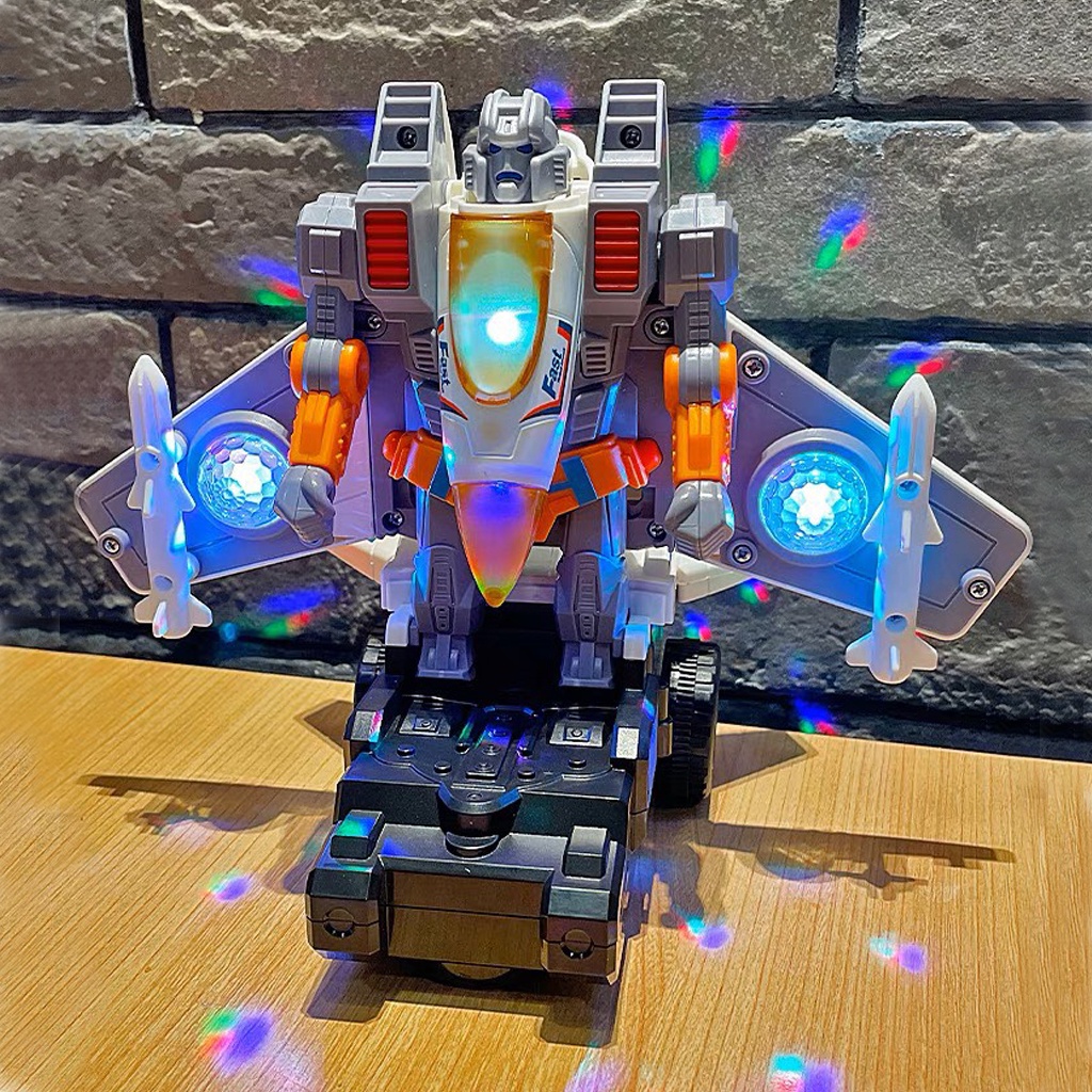 Đồ chơi máy bay chiến đấu biến hình robot có nhạc và đèn cho bé