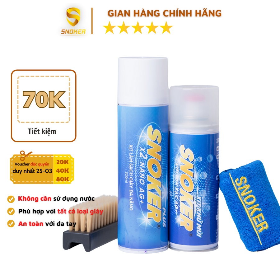 Combo Vệ Sinh Giày SNOKER PLUS 4in1, phiên bản nâng cấp gấp đôi nano bạc, đánh bay mọi vết bẩn